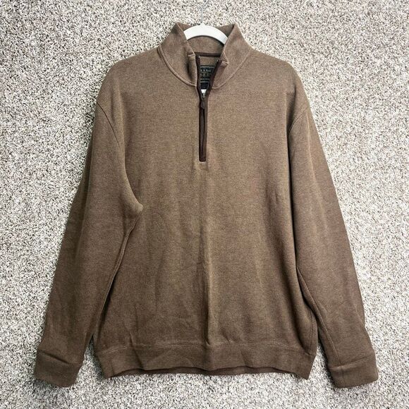 Jos. A. Bank Sweater Men’s Large RESERVE Brown 100% Cotton Neck Zip Pullover Swe - Picture 1 of 3